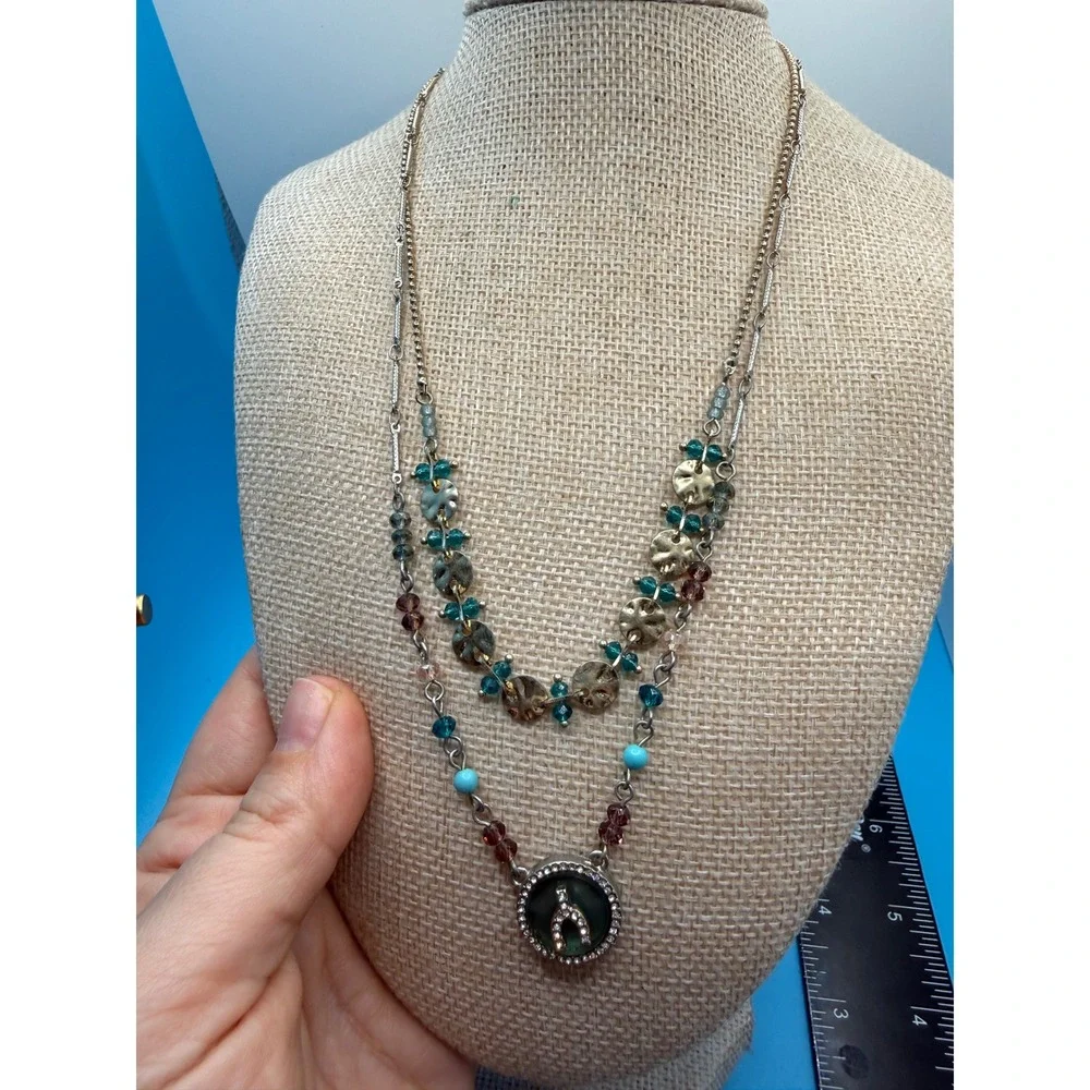 Lonna & Lilly Layered Wishbone Necklace Mixed Bead Mother of‎ Pearl Green Teal